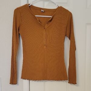 Women's Rusty Brown Ribbed Long Sleeve Top